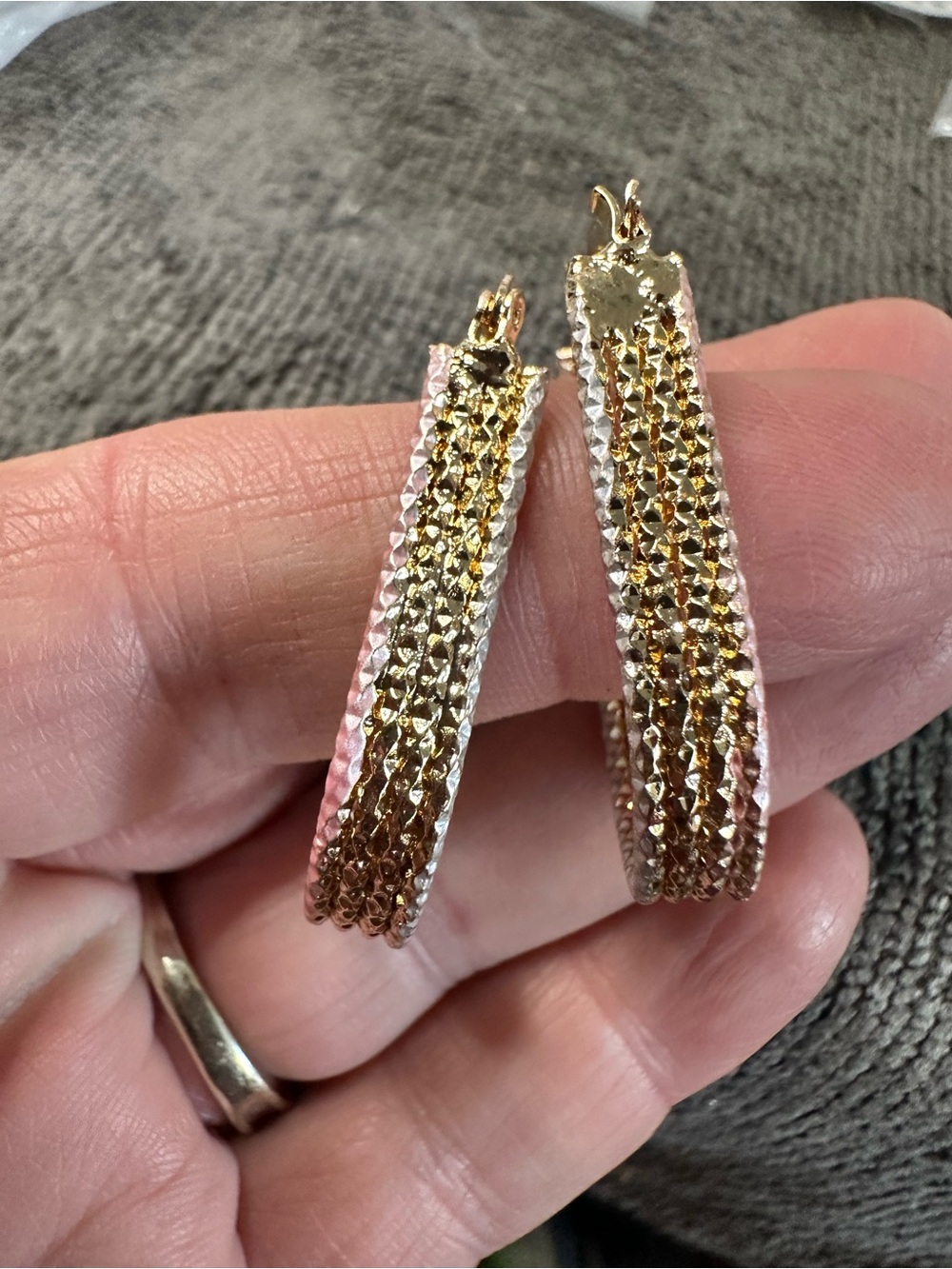 Two-Tone Textured Hoop Earrings — Gold and Silver